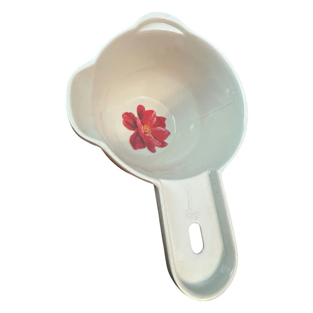 Vintage Floral Plastic Measuring Cups Set of 4 Nesting 1/3 1/4 1/2  1 Cup Retro